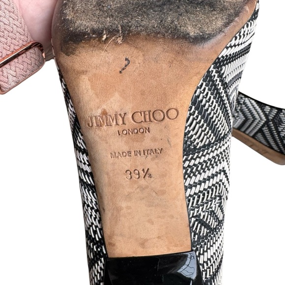 Jimmy Choo -Abel Black & White Woven Print Pointed Toe Stiletto Heels Sz 39.5 - Picture 8 of 10